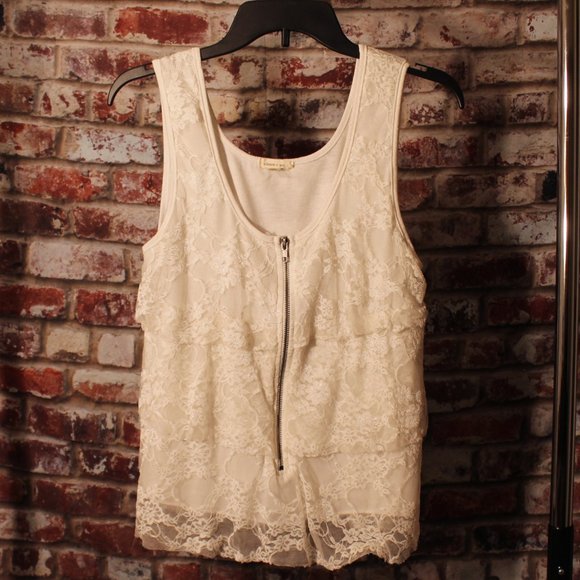 White Lace Top with Zipper Front - Picture 1 of 7